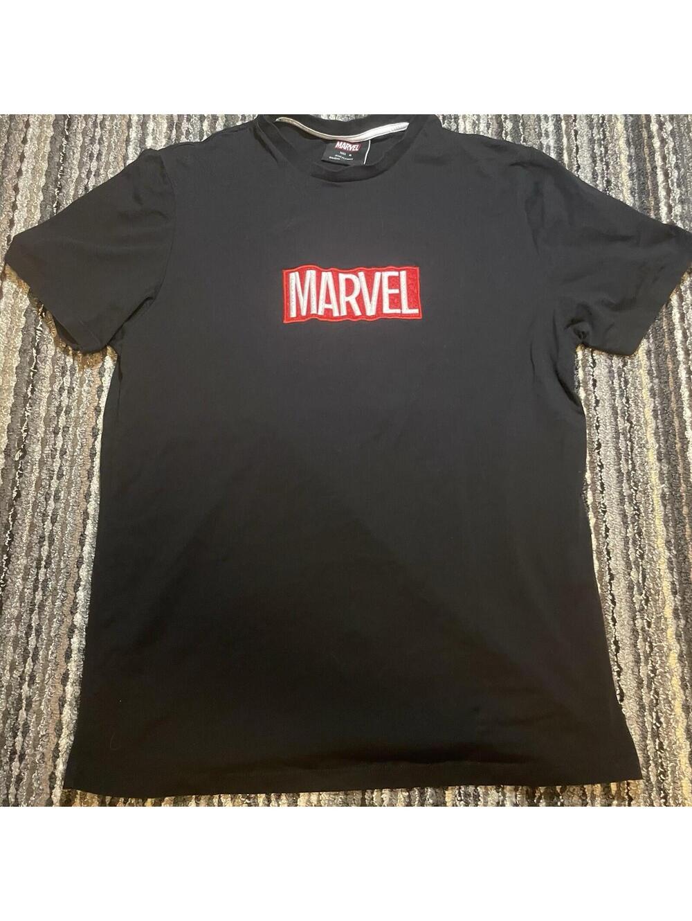 Y2K Marvel Box Logo T-Shirt Black Size XL (Fit M) Iron Man Graphic Print